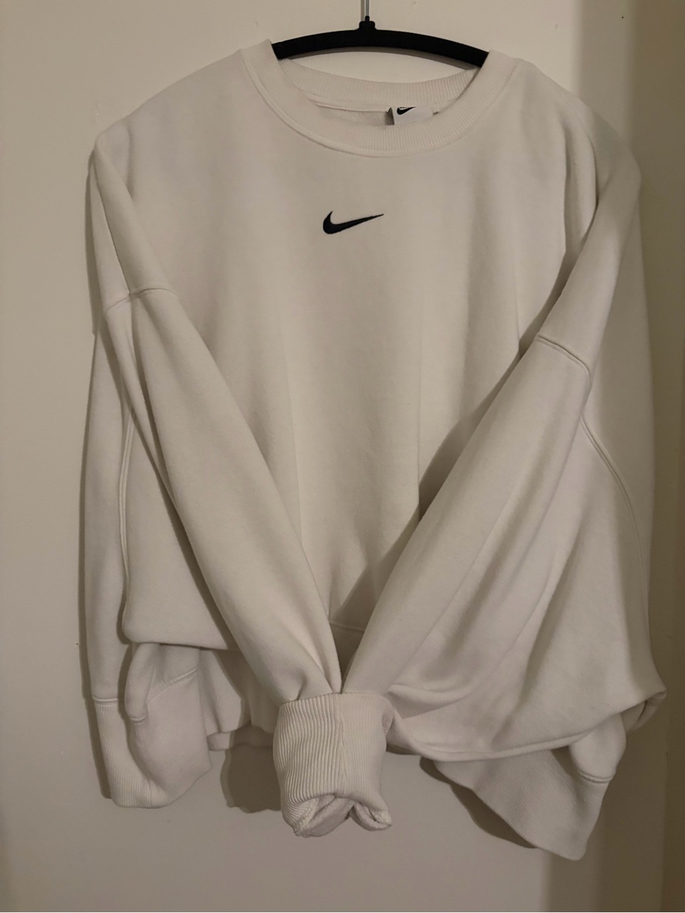 Nike White Crewneck Sweatshirt with Black Swoosh Logo